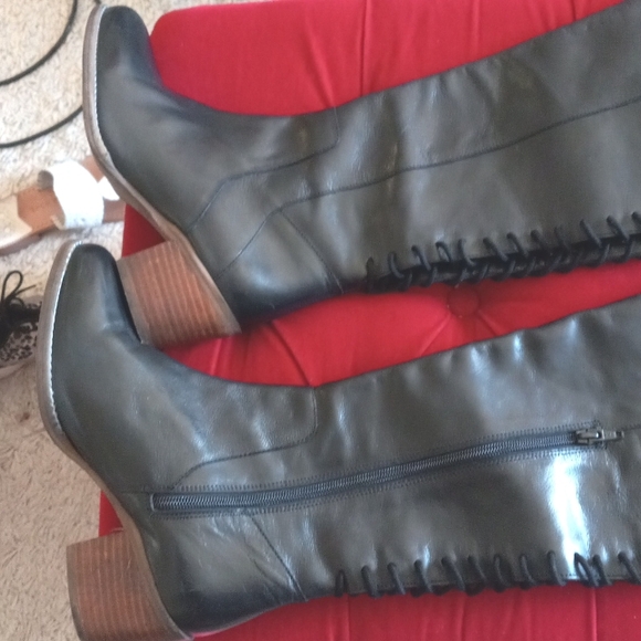 DIBA TRUE SUNSET SAIL Back Lace Up Leather Boot Black 8.5 Side Zip Over the Knee - Picture 2 of 16